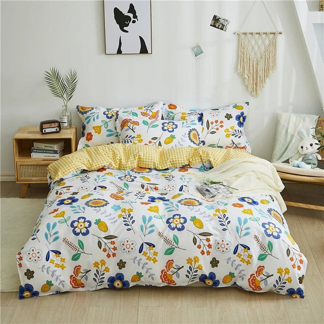 Parure de lit imprimée fleurs colorées 200x230 cm – 3 pièces en