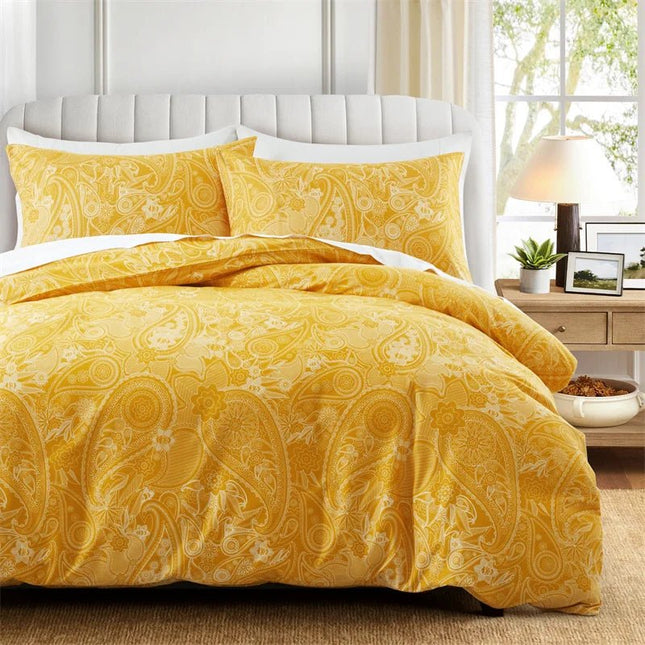 Parure de lit jaune motif cachemire 140x210 cm – 2 pièces en