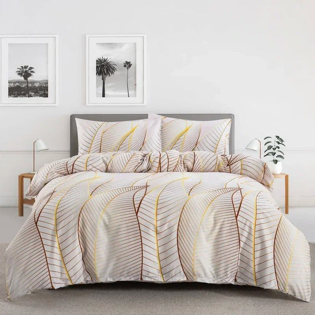 Parure de lit motif feuilles beige 140x210 cm – 2 pièces en