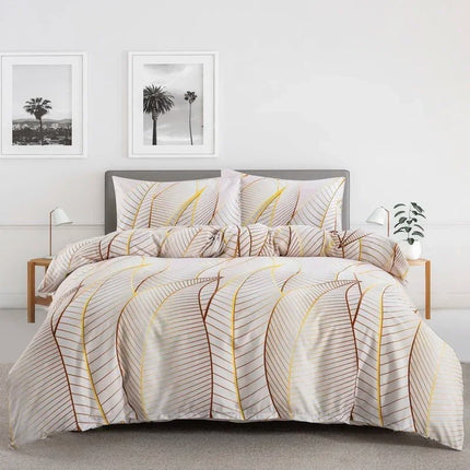 Parure de lit motif feuilles beige 200x200 cm – 3 pièces en