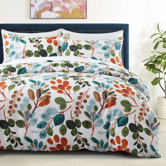 Parure de lit motif feuilles colorées 180x210 cm – 3 pièces en