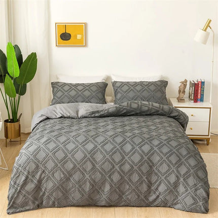 Parure de lit motif géométrique gris 260x230 cm– 3 pièces en