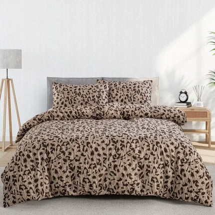 Parure de lit motif léopard beige 180x210 cm – 3 pièces en