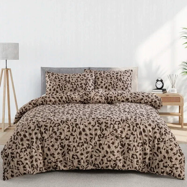 Parure de lit motif léopard beige 200x200 cm – 3 pièces en