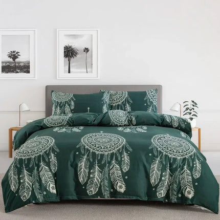 Parure de lit motif plumes vert 260x220 cm – 3 pièces en