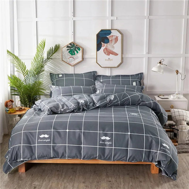Parure de lit polyester à carreaux gris 150x200 cm – 3 pièces en