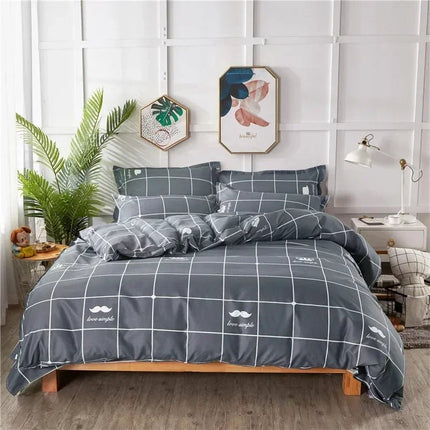 Parure de lit polyester à carreaux gris 180x220 cm – 3 pièces en