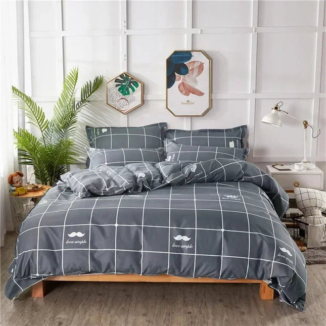 Parure de lit polyester à carreaux gris 200x230 cm – 3 pièces en