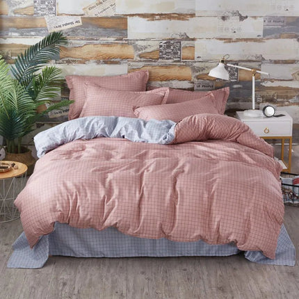 Parure de lit polyester à carreaux rose poudré 150x200 cm en