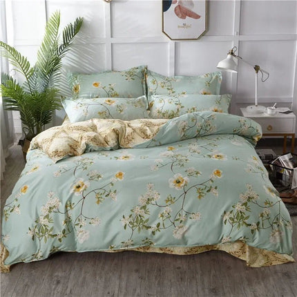 Parure de lit polyester motif floral vert d’eau 180x220 cm en