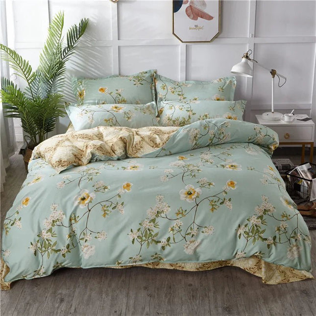 Parure de lit polyester motif floral vert d’eau 220x240 cm en