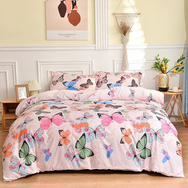 Parure de lit polyester motif papillons multicolores 150x200 cm – 4 pièces en
