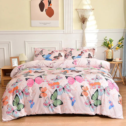 Parure de lit polyester motif papillons multicolores 200x230cm – 4 pièces en