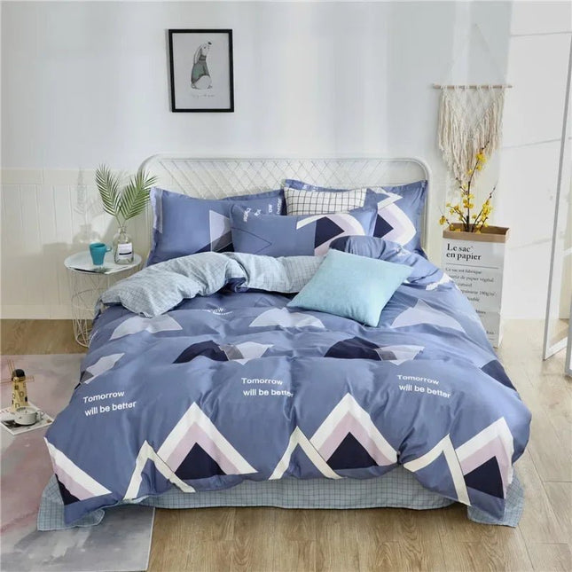 Parure de lit polyester motifs géométriques bleu 150x200 cm en