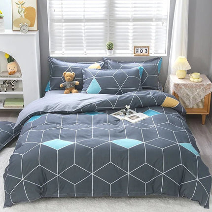 Parure de lit polyester motifs géométriques gris et bleu 150x200 cm en