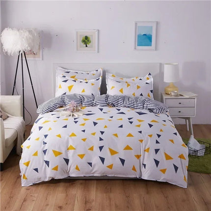 Parure de lit polyester motifs triangles jaune et gris 150x200 cm en