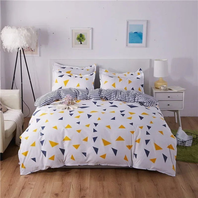 Parure de lit polyester motifs triangles jaune et gris 180x220 cm en