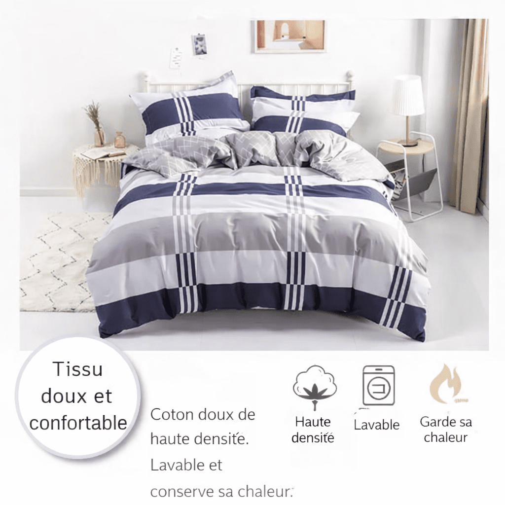 Parure de lit rayée 100 % coton – housse de couette 220x240 cm avec 2 taies d’oreiller (3 pièces) en
