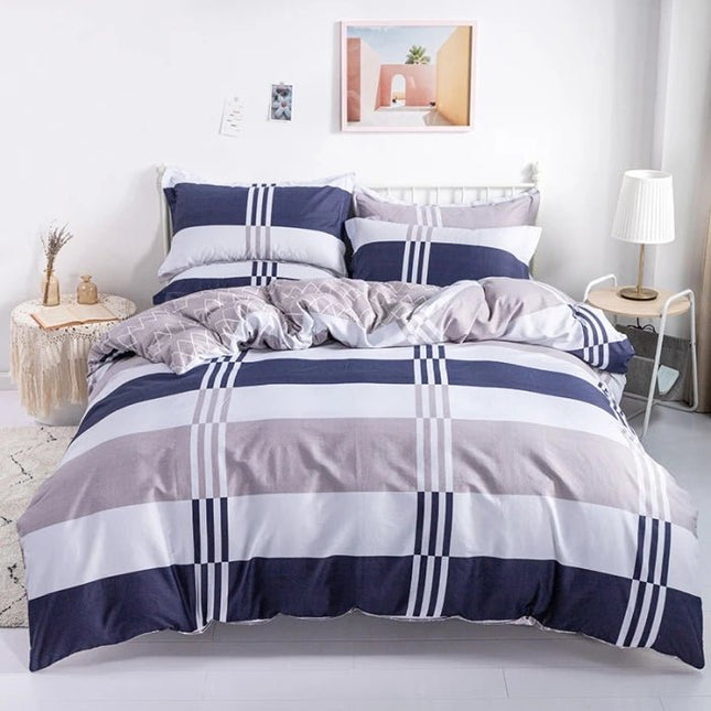 Parure de lit rayée en coton – housse de couette 150x200 cm + 2 taies (3 pièces) en