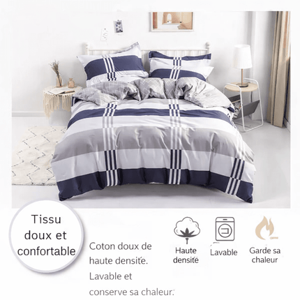 Parure de lit rayée en coton – housse de couette 150x200 cm + 2 taies (3 pièces) en