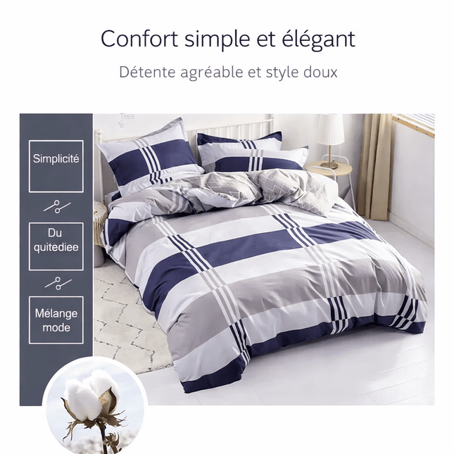 Parure de lit rayée en coton – housse de couette 150x200 cm + 2 taies (3 pièces) en