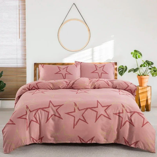 Parure de lit rose motif étoiles 220x240 cm – 3 pièces en
