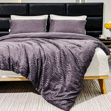 Parure de lit satin jacquard effet zébré 200x230cm - 3 pièces en