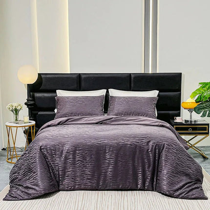 Parure de lit satin jacquard effet zébré 220x240cm - 3 pièces en