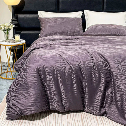Parure de lit satin jacquard effet zébré 260x230cm - 3 pièces en
