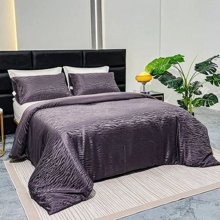 Parure de lit satin jacquard effet zébré 260x230cm - 3 pièces en