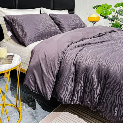 Parure de lit satin jacquard effet zébré 260x230cm - 3 pièces en
