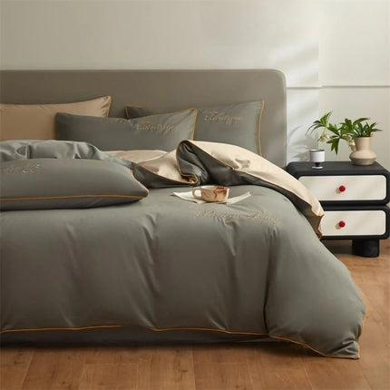Parure de lit unie en coton égyptien – 180x220cm , 3 pièces en