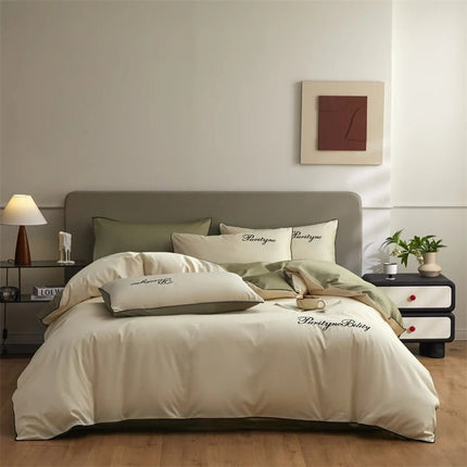 Parure de lit unie en coton égyptien – 180x220cm , 3 pièces en