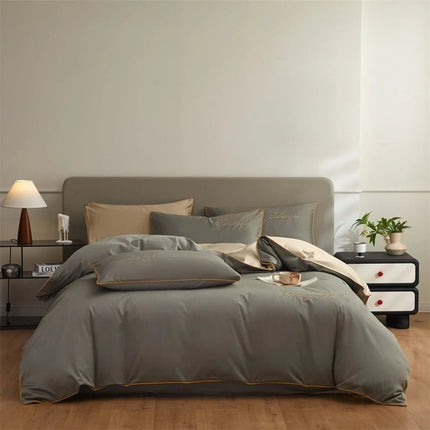 Parure de lit unie en coton égyptien – 180x220cm , 3 pièces en