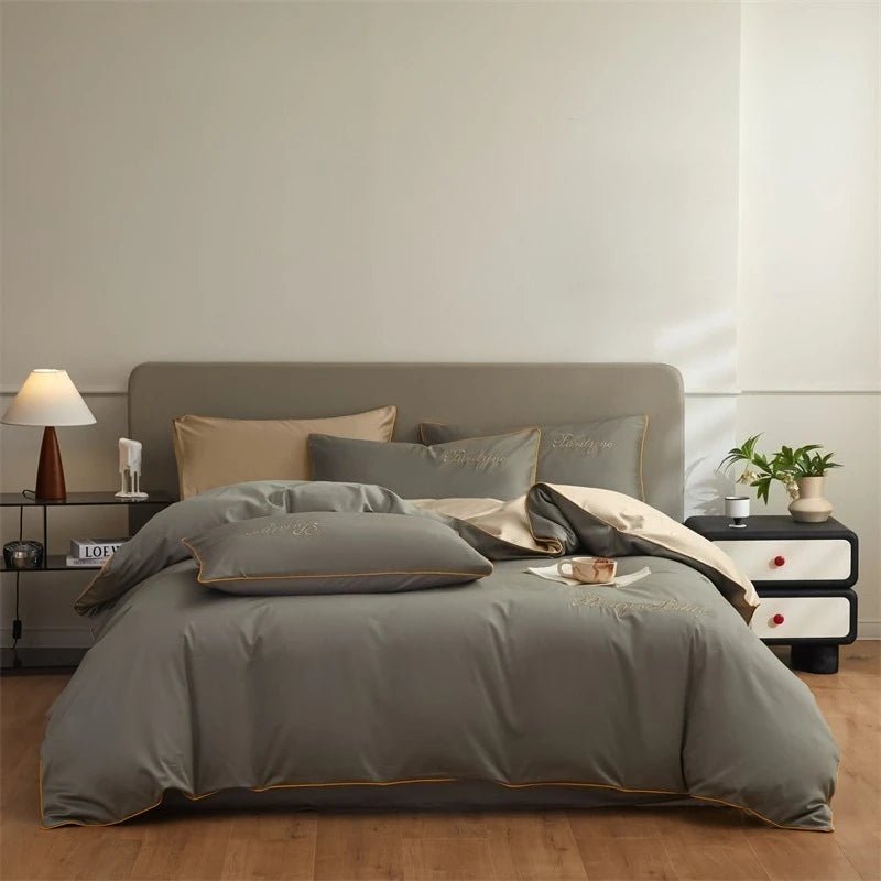 Parure de lit unie en coton égyptien – 200x230cm , 3 pièces en