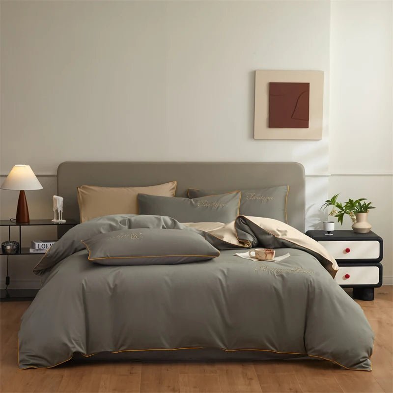 Parure de lit unie en coton égyptien – 200x230cm , 3 pièces en