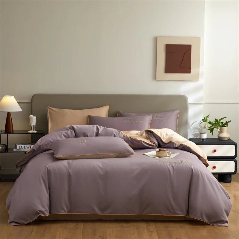 Parure de lit unie en coton égyptien – 200x230cm , 3 pièces en