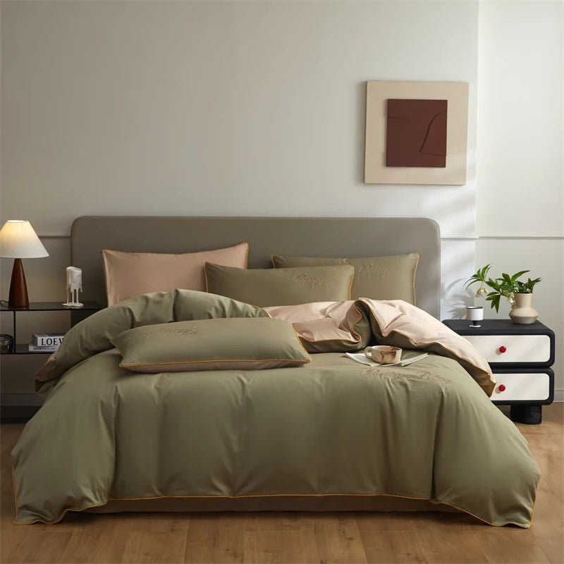 Parure de lit unie en coton égyptien – 200x230cm , 3 pièces en