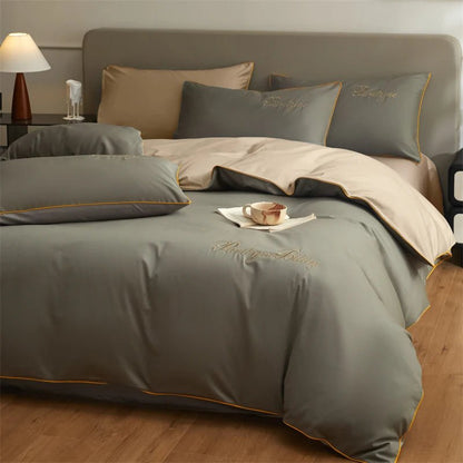 Parure de lit unie en coton égyptien – 200x230cm , 3 pièces en