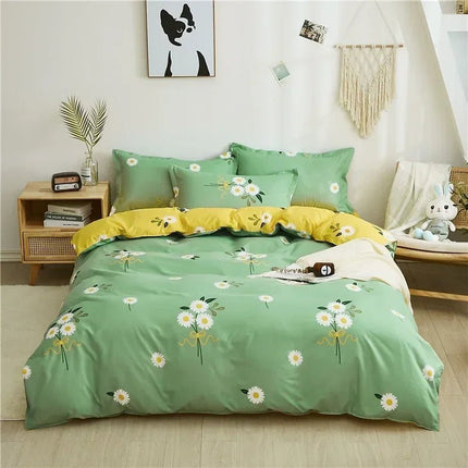 Parure de lit verte motif marguerites 180x220 cm – 3 pièces en
