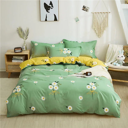 Parure de lit verte motif marguerites 200x230 cm – 3 pièces en