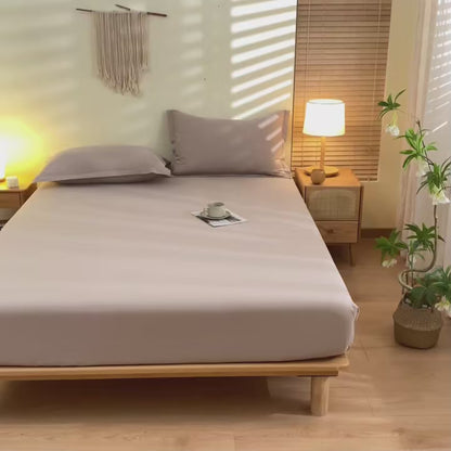 Ensemble drap-housse brossé uni avec 2 taies 90x190x30 cm